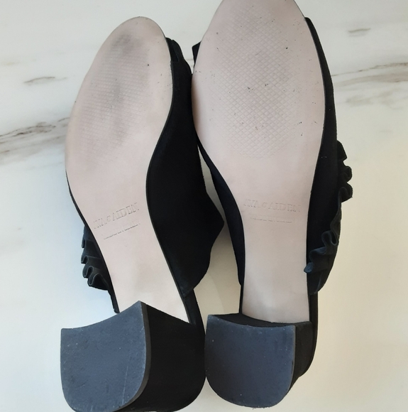 AVA & AIDEN Black Suede Ruffle Block Heel Open Toe Sandal Sz. 9 - Picture 12 of 12